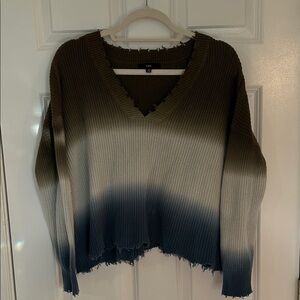 Fate / South Moon Under Olive, White, Blue Striped Knit Cropped Sweater